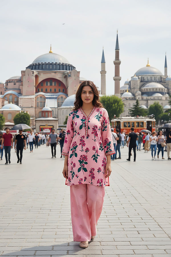 2 Piece - Printed Silk Co-ord Set - BD - 04