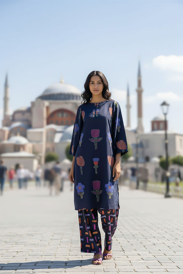 2 Piece - Printed Silk Co-ord Set - BD - 07