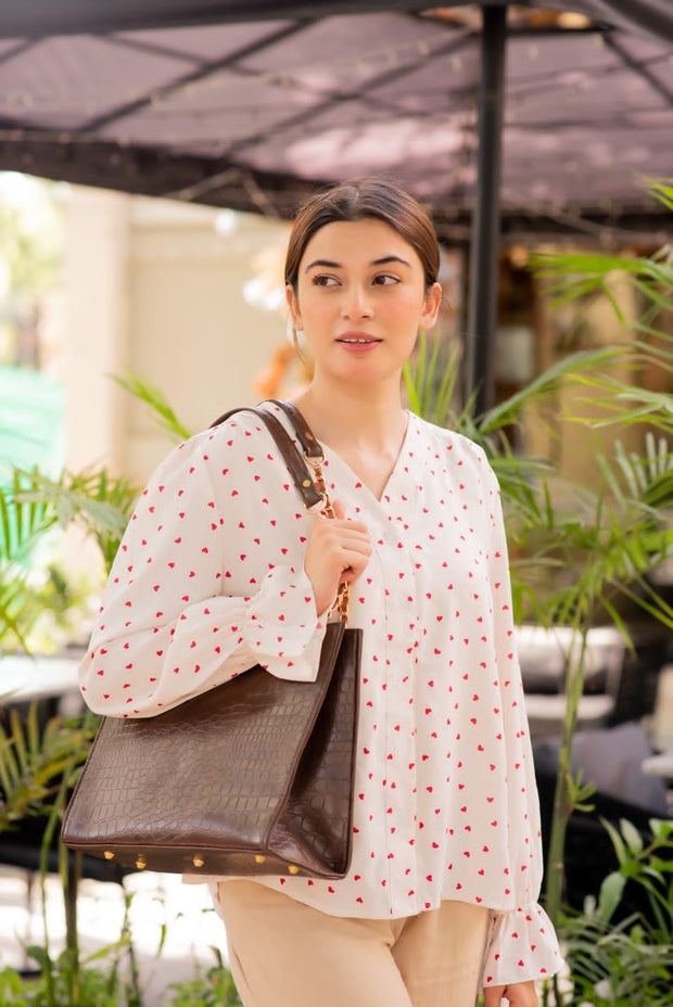 BROWN CROCODILE TOTE