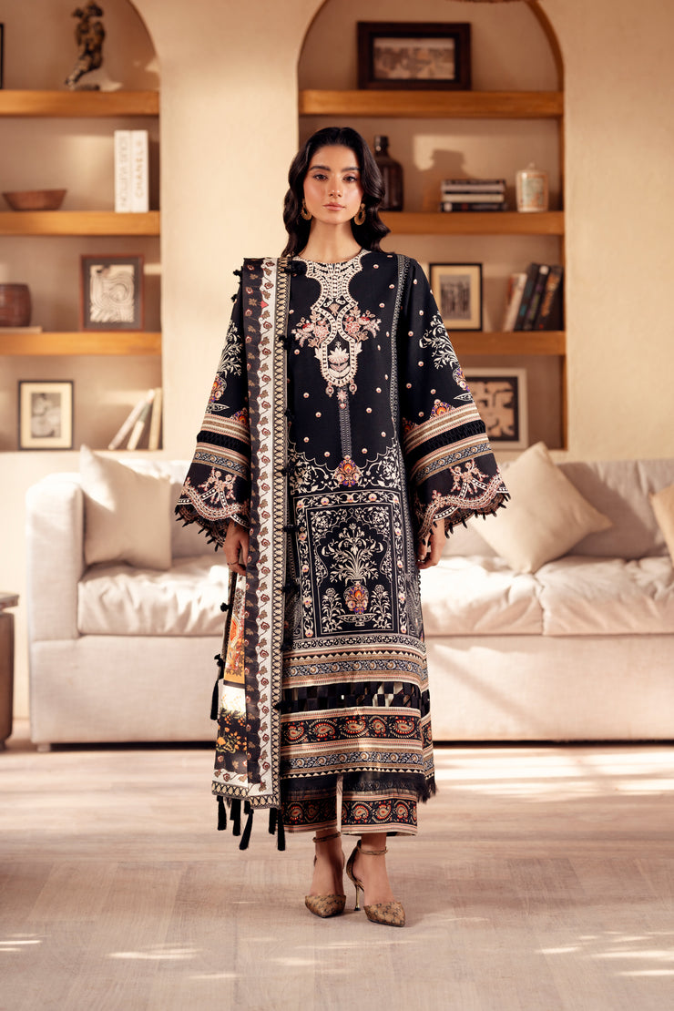 3 Piece - Printed & Embroidered Khaddar Suit - AU-01