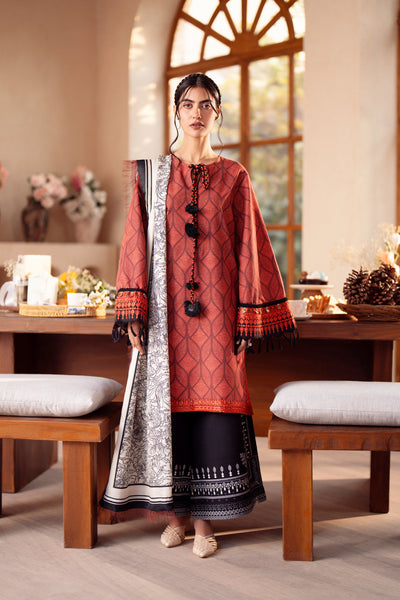 3 Piece - Printed & Embroidered Khaddar Suit - AU-08