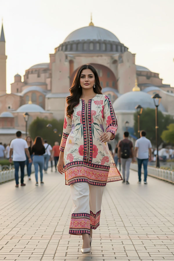 2 Piece - Printed Silk Co-ord Set - BD - 05